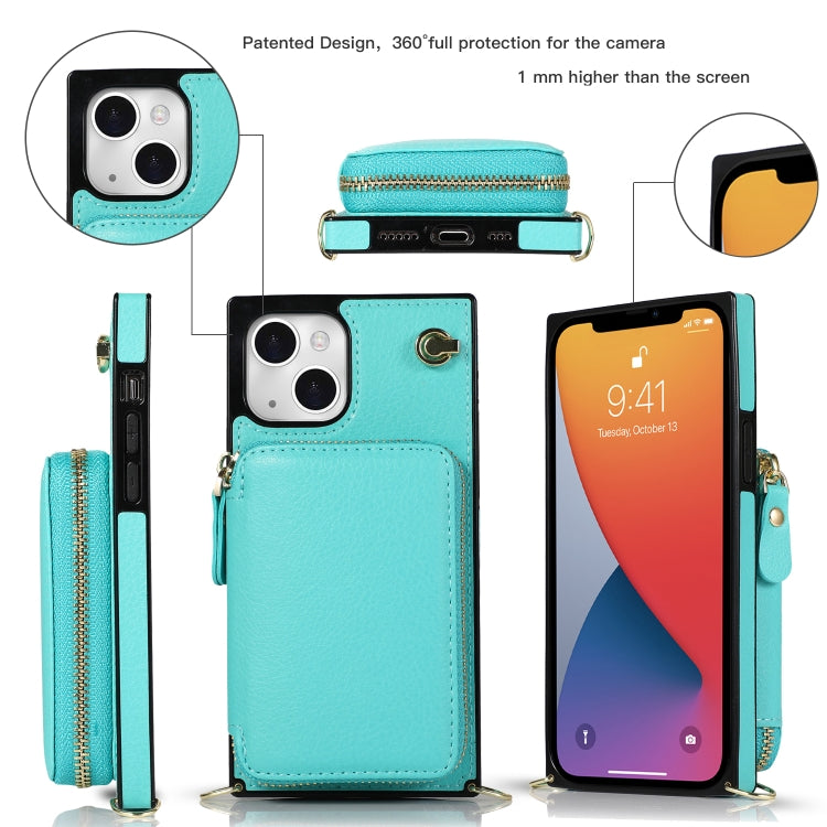 For iPhone 13 mini Cross-body Zipper Big Wallet Bag Square TPU + PU Back Phone Case with Holder