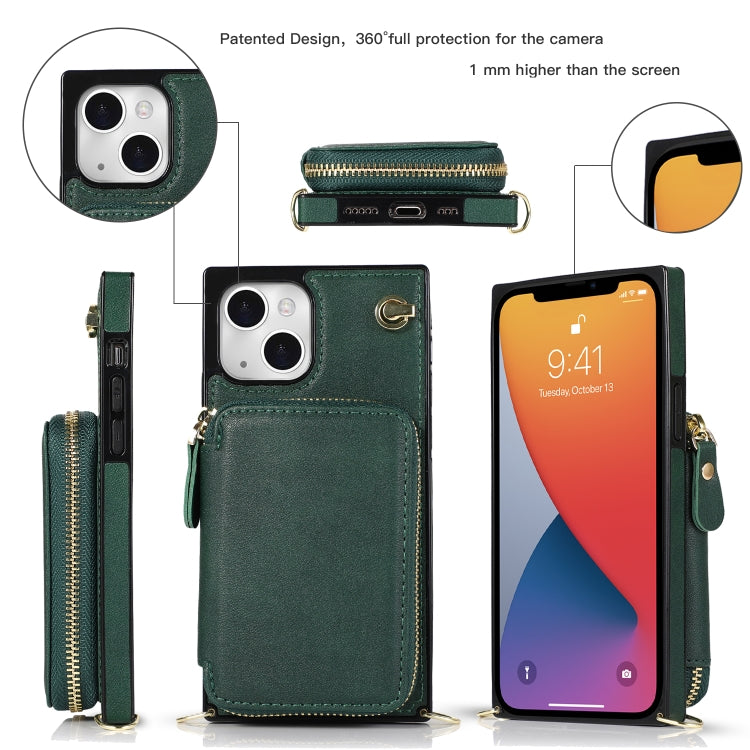 For iPhone 13 mini Cross-body Zipper Big Wallet Bag Square TPU + PU Back Phone Case with Holder