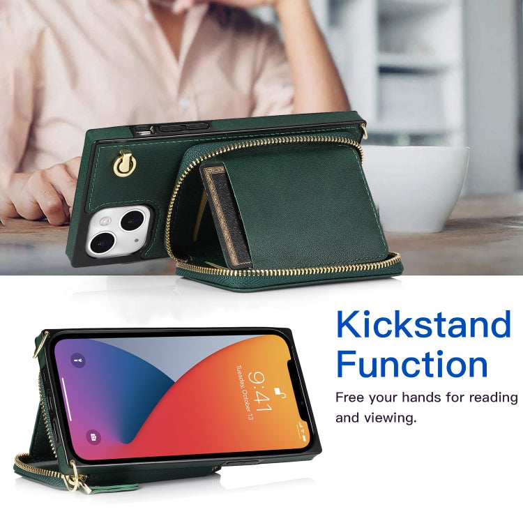 For iPhone 13 mini Cross-body Zipper Big Wallet Bag Square TPU + PU Back Phone Case with Holder