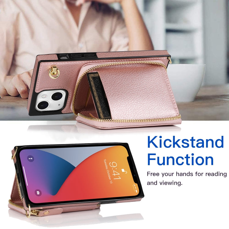 For iPhone 13 mini Cross-body Zipper Big Wallet Bag Square TPU + PU Back Phone Case with Holder