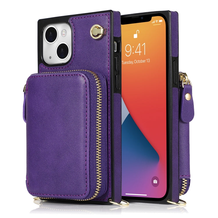 For iPhone 13 mini Cross-body Zipper Big Wallet Bag Square TPU + PU Back Phone Case with Holder