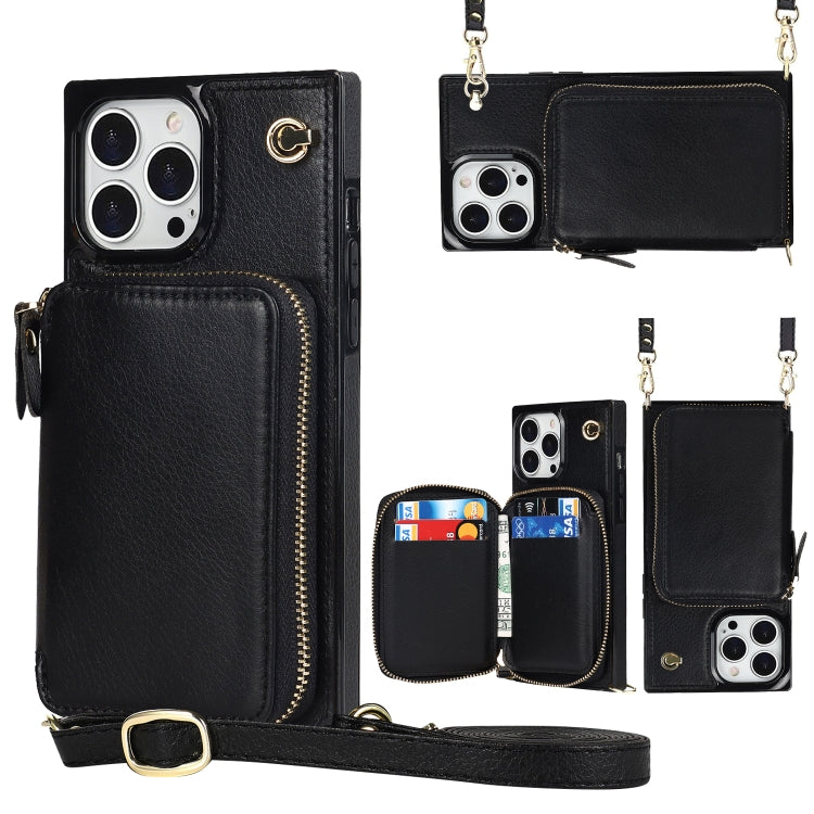 For iPhone 13 Pro Cross-body Zipper Big Wallet Bag Square TPU + PU Back Phone Case with Holder