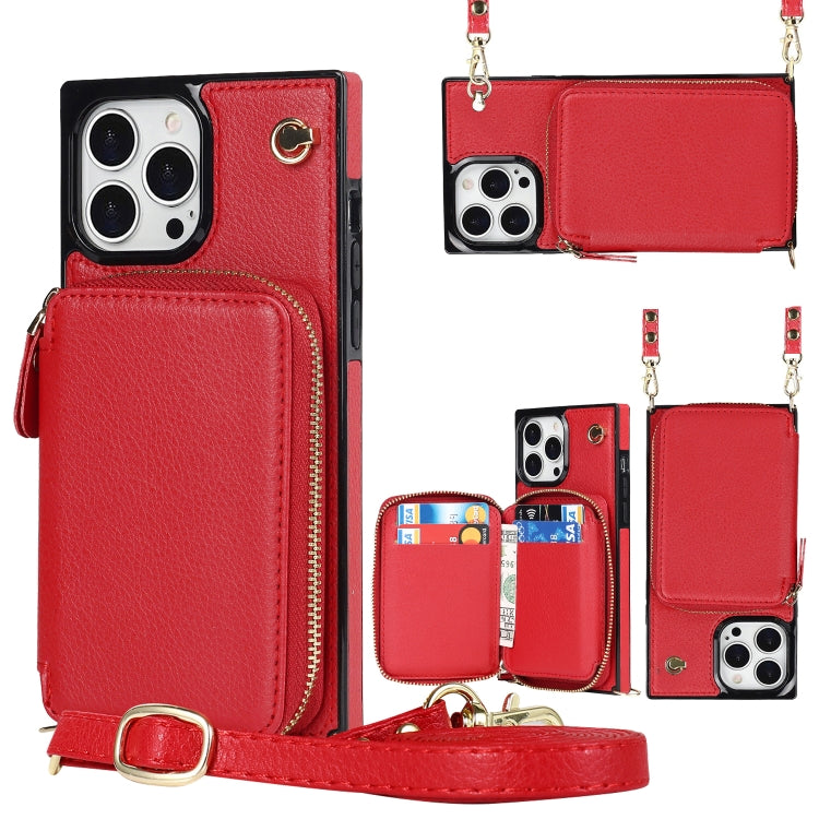 For iPhone 13 Pro Cross-body Zipper Big Wallet Bag Square TPU + PU Back Phone Case with Holder