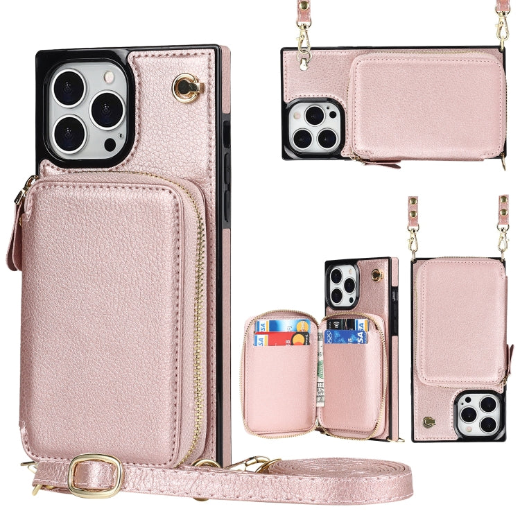 For iPhone 13 Pro Cross-body Zipper Big Wallet Bag Square TPU + PU Back Phone Case with Holder