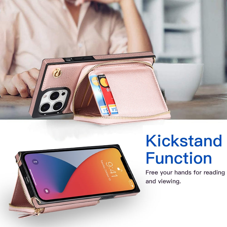 For iPhone 13 Pro Cross-body Zipper Big Wallet Bag Square TPU + PU Back Phone Case with Holder