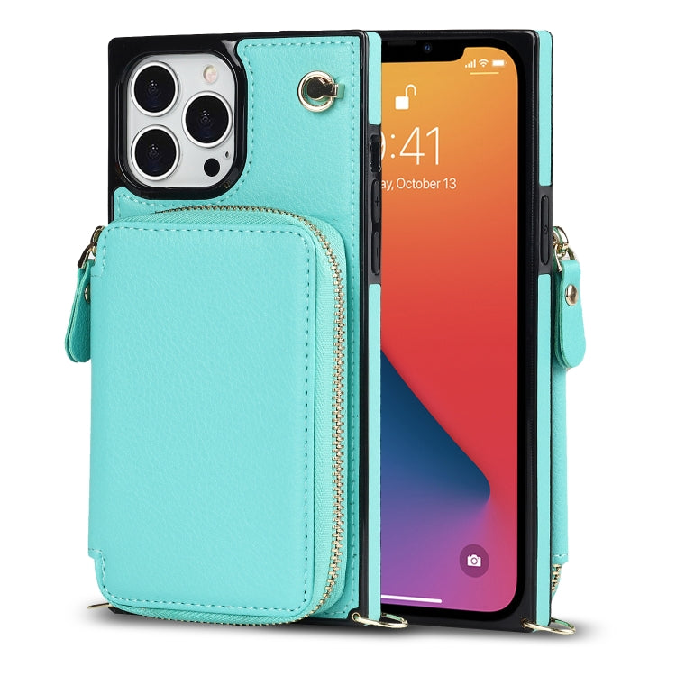 For iPhone 13 Pro Max Cross-body Zipper Big Wallet Bag Square TPU + PU Back Phone Case with Holder