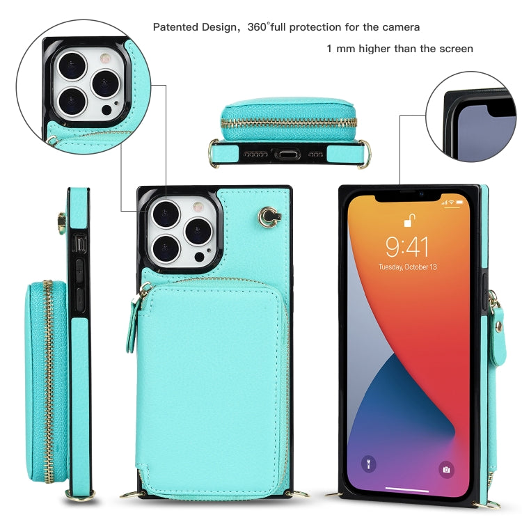 For iPhone 13 Pro Max Cross-body Zipper Big Wallet Bag Square TPU + PU Back Phone Case with Holder