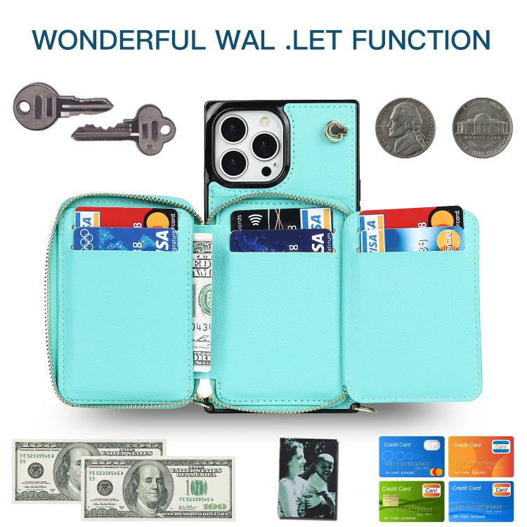 For iPhone 13 Pro Max Cross-body Zipper Big Wallet Bag Square TPU + PU Back Phone Case with Holder