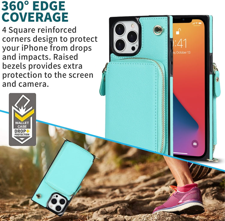 For iPhone 13 Pro Max Cross-body Zipper Big Wallet Bag Square TPU + PU Back Phone Case with Holder