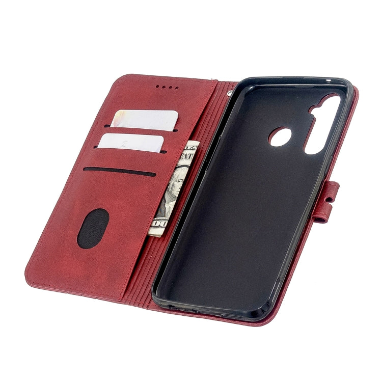 For OPPO Realme 5 Stitching Style 2-Color Cow Texture Horizontal Flip PU Leather Case with Holder & Card Slot & Lanyard