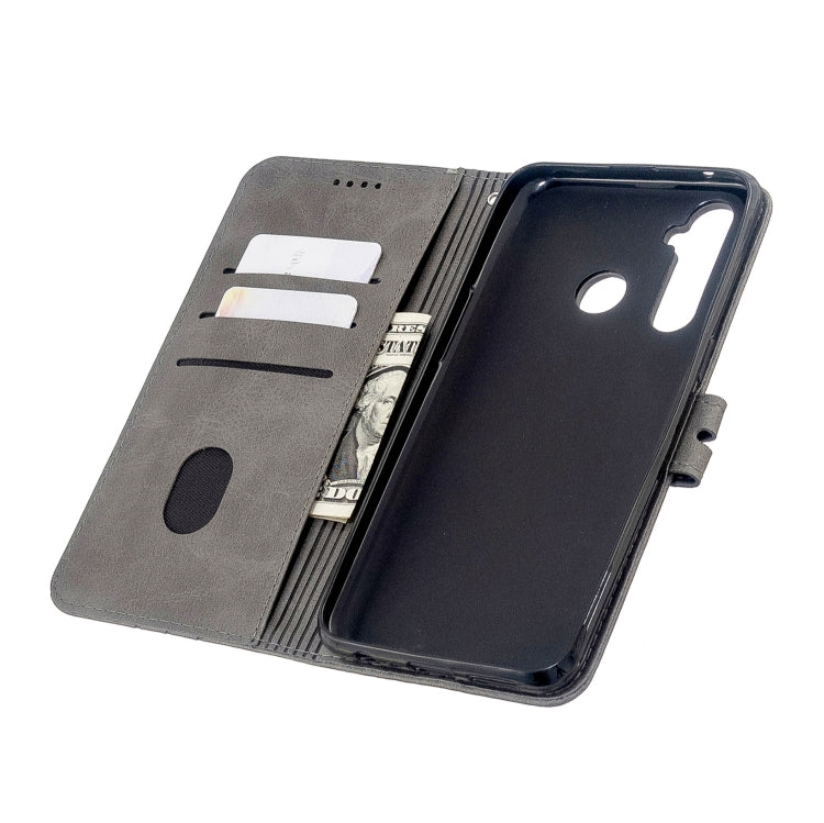 For OPPO Realme 5 Pro Stitching Style 2-Color Cow Texture Horizontal Flip PU Leather Case with Holder & Card Slot & Lanyard