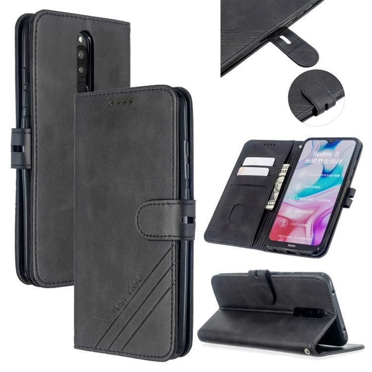 For Xiaomi Redmi 8 / 8A Stitching Style 2-Color Cow Texture Horizontal Flip PU Leather Case with Holder & Card Slot & Lanyard