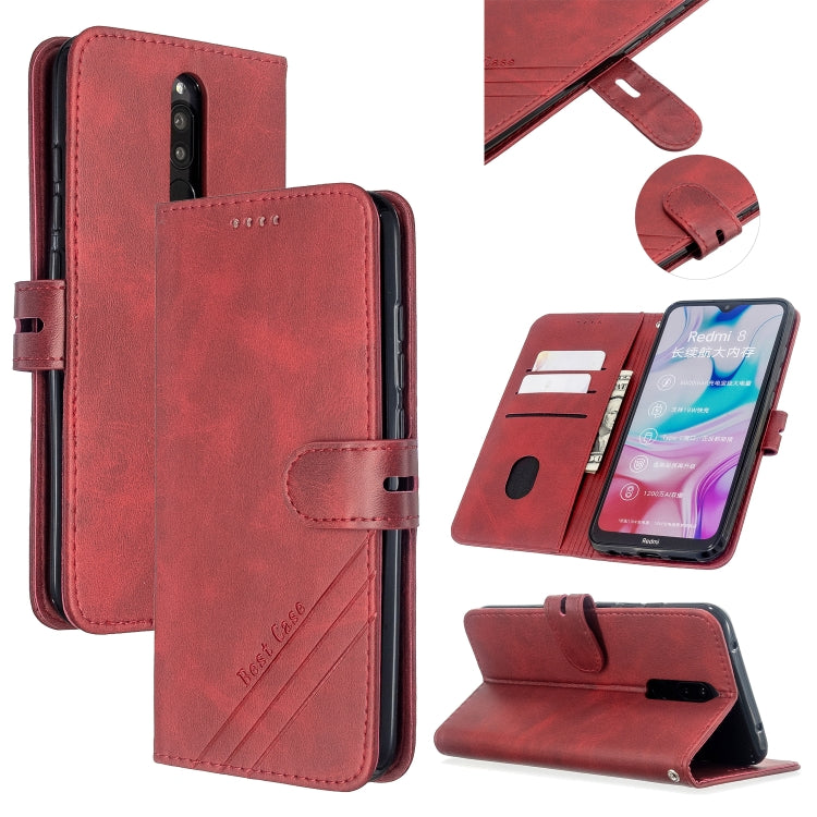 For Xiaomi Redmi 8 / 8A Stitching Style 2-Color Cow Texture Horizontal Flip PU Leather Case with Holder & Card Slot & Lanyard