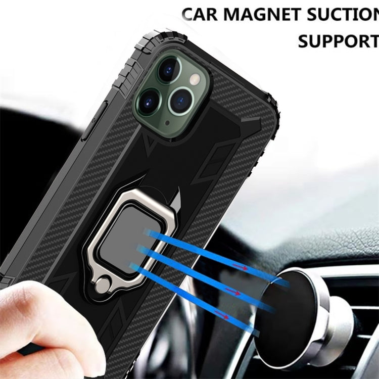 For iPhone 11 Pro Max Carbon Fiber Protective Case with 360 Degree Rotating Ring Holder