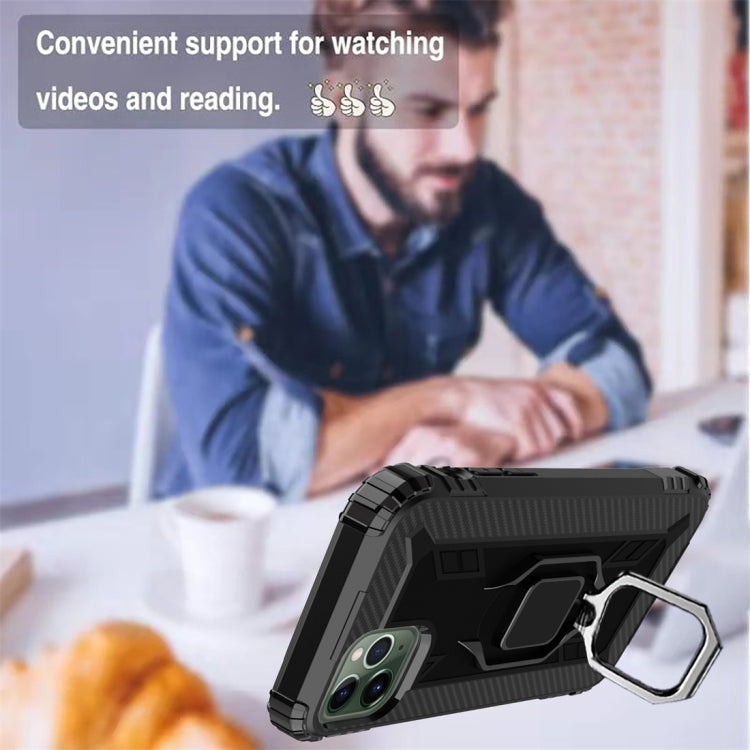 For iPhone 11 Pro Max Carbon Fiber Protective Case with 360 Degree Rotating Ring Holder