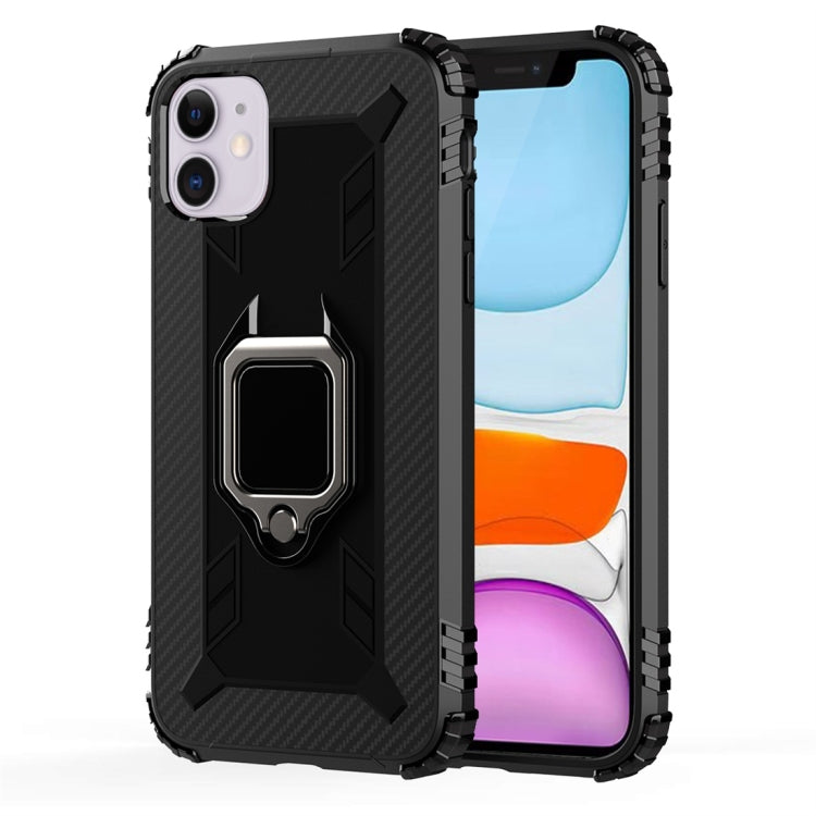For iPhone 11 Carbon Fiber Protective Case with 360 Degree Rotating Ring Holder