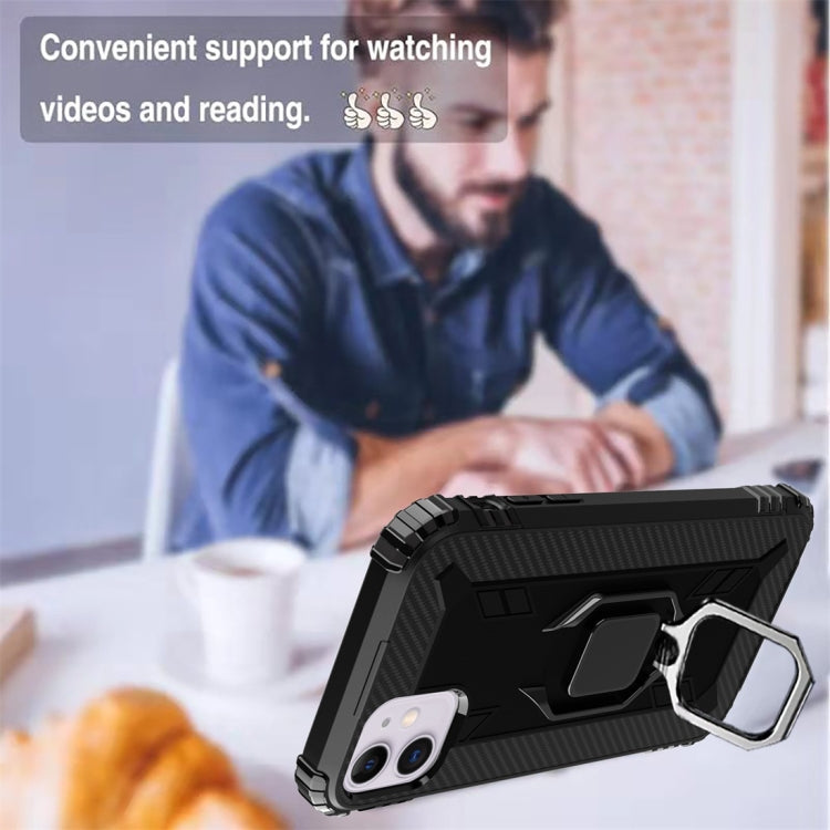 For iPhone 11 Carbon Fiber Protective Case with 360 Degree Rotating Ring Holder