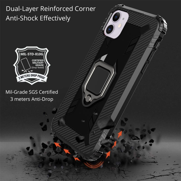 For iPhone 11 Carbon Fiber Protective Case with 360 Degree Rotating Ring Holder