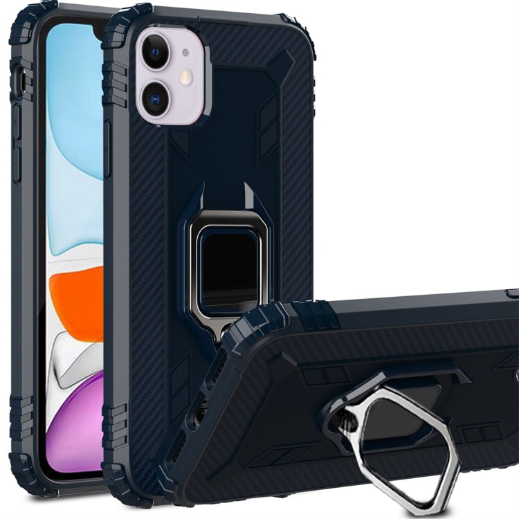 For iPhone 11 Carbon Fiber Protective Case with 360 Degree Rotating Ring Holder