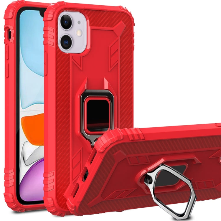 For iPhone 11 Carbon Fiber Protective Case with 360 Degree Rotating Ring Holder