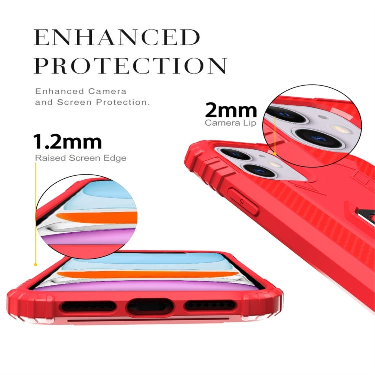 For iPhone 11 Carbon Fiber Protective Case with 360 Degree Rotating Ring Holder