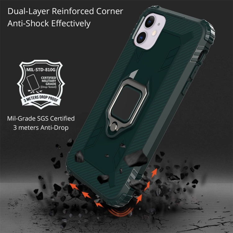 For iPhone 11 Carbon Fiber Protective Case with 360 Degree Rotating Ring Holder