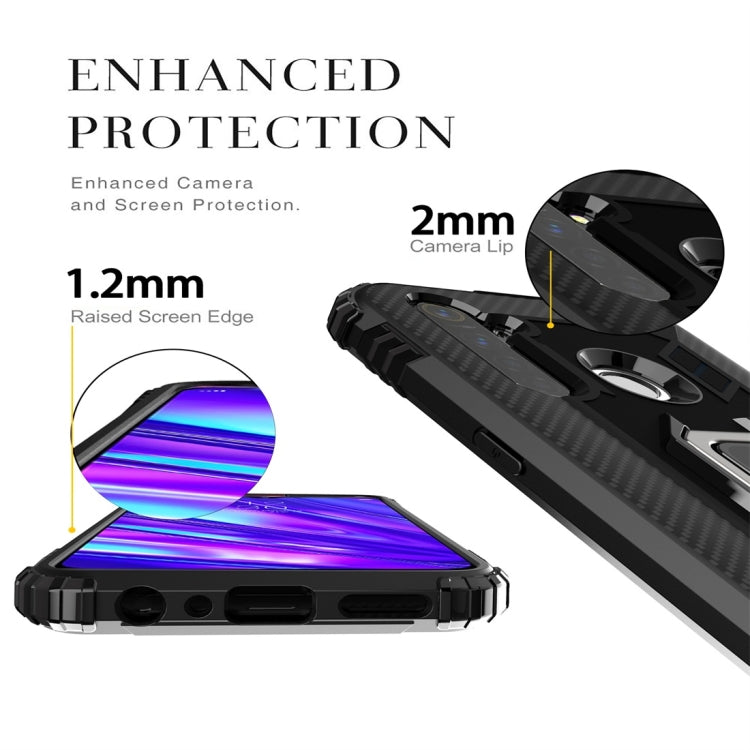 For OPPO Realme 5 Pro Carbon Fiber Protective Case with 360 Degree Rotating Ring Holder