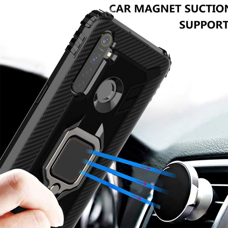 For OPPO Realme 5 Pro Carbon Fiber Protective Case with 360 Degree Rotating Ring Holder