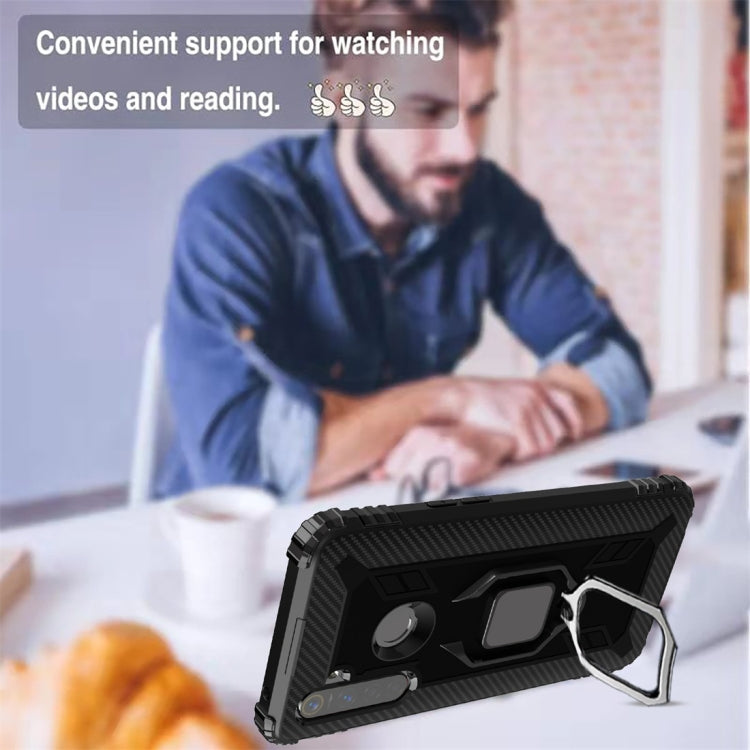 For OPPO Realme 5 Pro Carbon Fiber Protective Case with 360 Degree Rotating Ring Holder