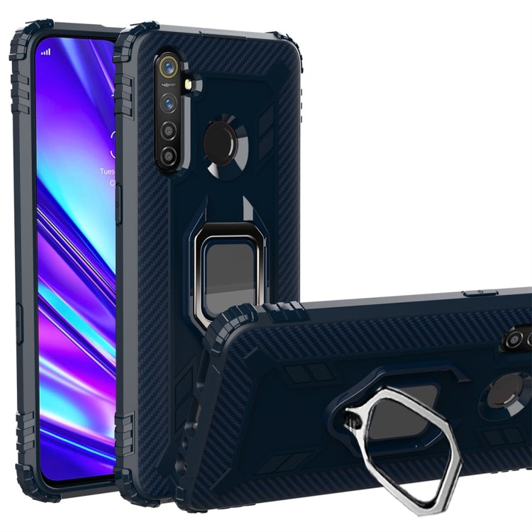 For OPPO Realme 5 Pro Carbon Fiber Protective Case with 360 Degree Rotating Ring Holder