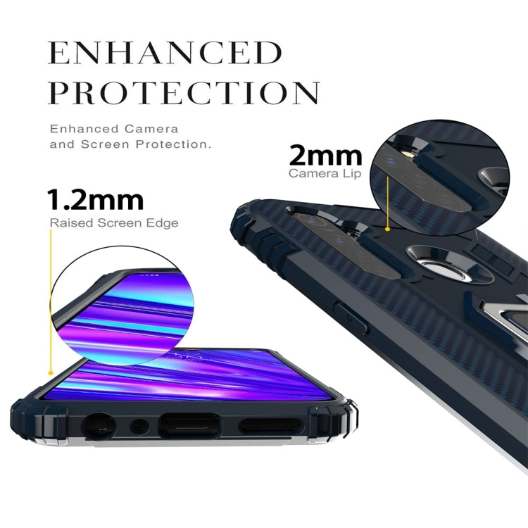 For OPPO Realme 5 Pro Carbon Fiber Protective Case with 360 Degree Rotating Ring Holder