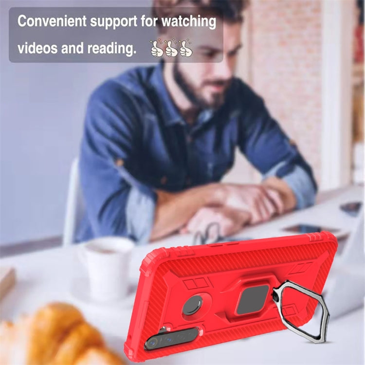 For OPPO Realme 5 Pro Carbon Fiber Protective Case with 360 Degree Rotating Ring Holder