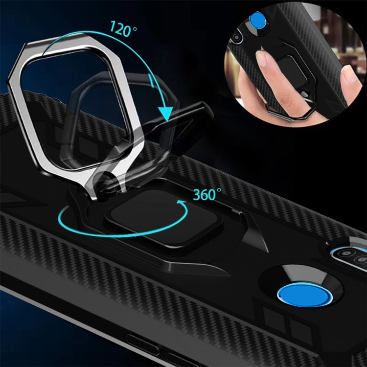 For OPPO Realme 5 Carbon Fiber Protective Case with 360 Degree Rotating Ring Holder