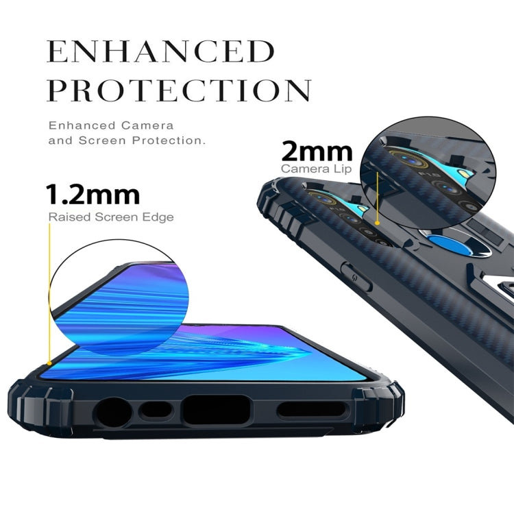 For OPPO Realme 5 Carbon Fiber Protective Case with 360 Degree Rotating Ring Holder