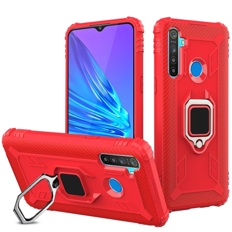 For OPPO Realme 5 Carbon Fiber Protective Case with 360 Degree Rotating Ring Holder