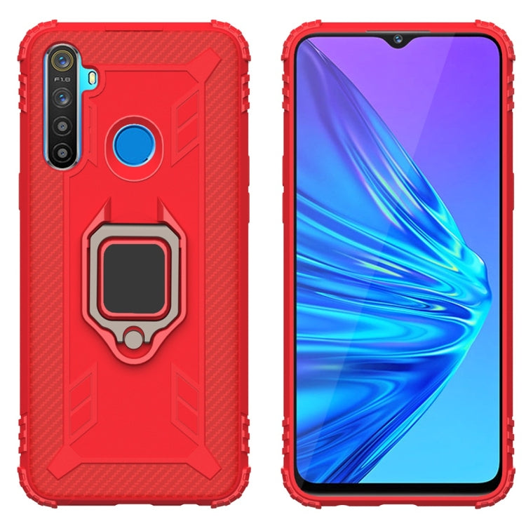 For OPPO Realme 5 Carbon Fiber Protective Case with 360 Degree Rotating Ring Holder