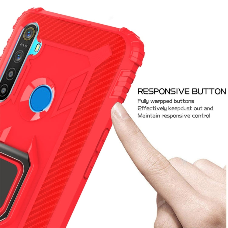 For OPPO Realme 5 Carbon Fiber Protective Case with 360 Degree Rotating Ring Holder