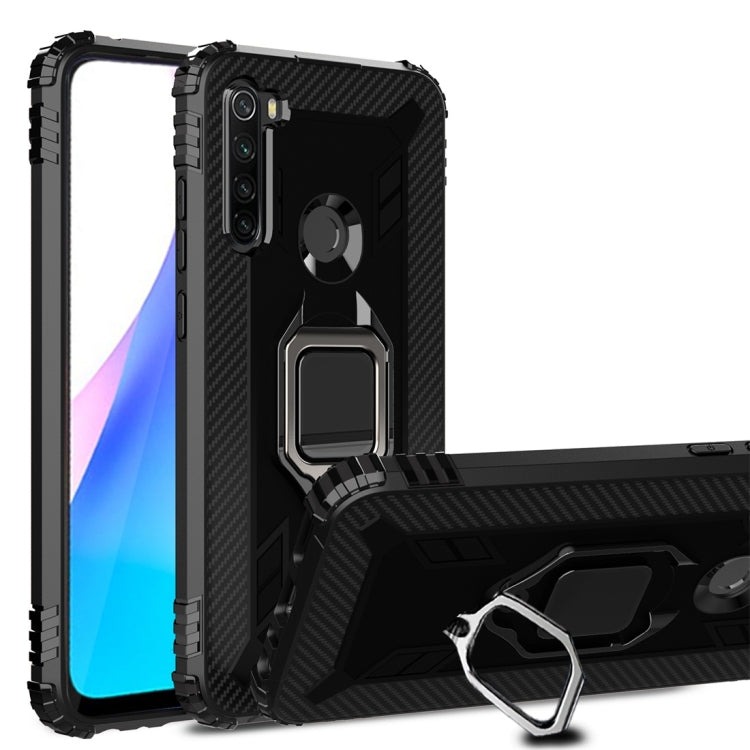 For Xiaomi Redmi Note 8T Carbon Fiber Protective Case with 360 Degree Rotating Ring Holder