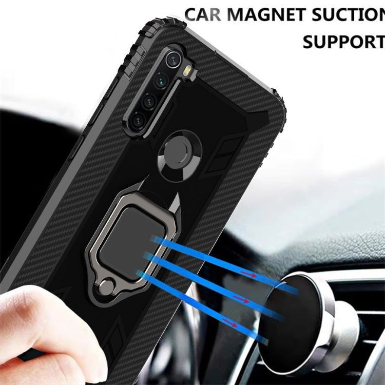 For Xiaomi Redmi Note 8T Carbon Fiber Protective Case with 360 Degree Rotating Ring Holder