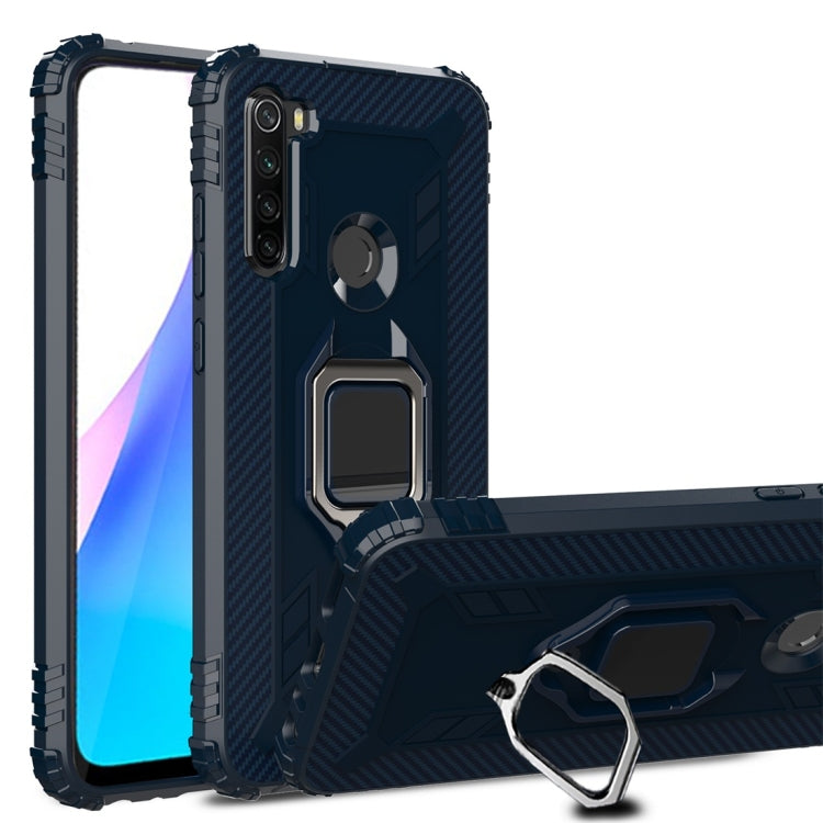 For Xiaomi Redmi Note 8T Carbon Fiber Protective Case with 360 Degree Rotating Ring Holder