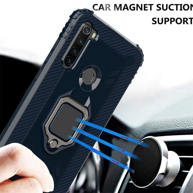 For Xiaomi Redmi Note 8T Carbon Fiber Protective Case with 360 Degree Rotating Ring Holder