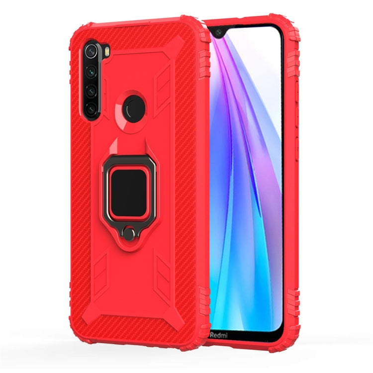 For Xiaomi Redmi Note 8T Carbon Fiber Protective Case with 360 Degree Rotating Ring Holder