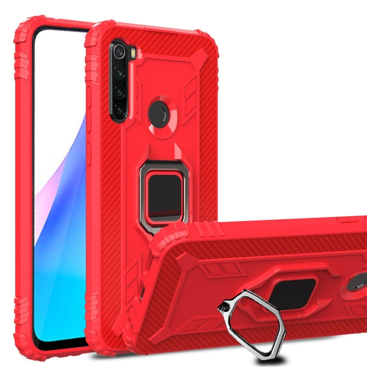 For Xiaomi Redmi Note 8T Carbon Fiber Protective Case with 360 Degree Rotating Ring Holder