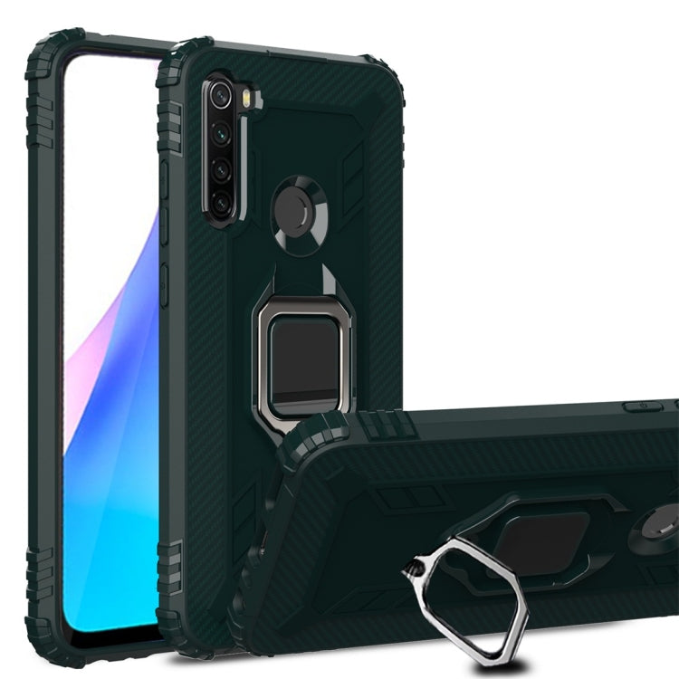 For Xiaomi Redmi Note 8T Carbon Fiber Protective Case with 360 Degree Rotating Ring Holder