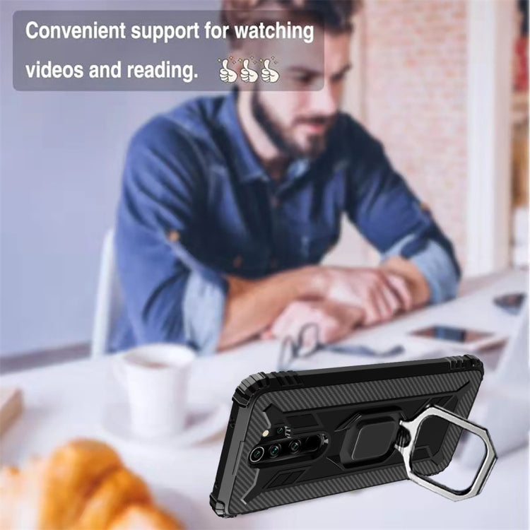 For Xiaomi Redmi Note 8 Pro Carbon Fiber Protective Case with 360 Degree Rotating Ring Holder