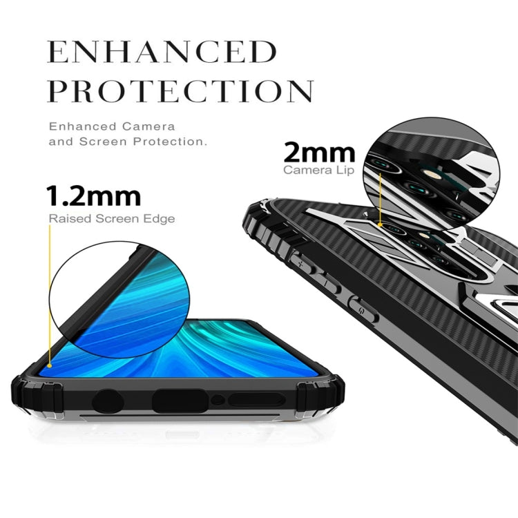 For Xiaomi Redmi Note 8 Pro Carbon Fiber Protective Case with 360 Degree Rotating Ring Holder