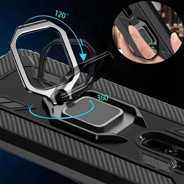 For Xiaomi Redmi Note 8 Pro Carbon Fiber Protective Case with 360 Degree Rotating Ring Holder