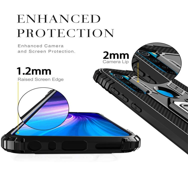 For Xiaomi Redmi Note 8 Carbon Fiber Protective Case with 360 Degree Rotating Ring Holder