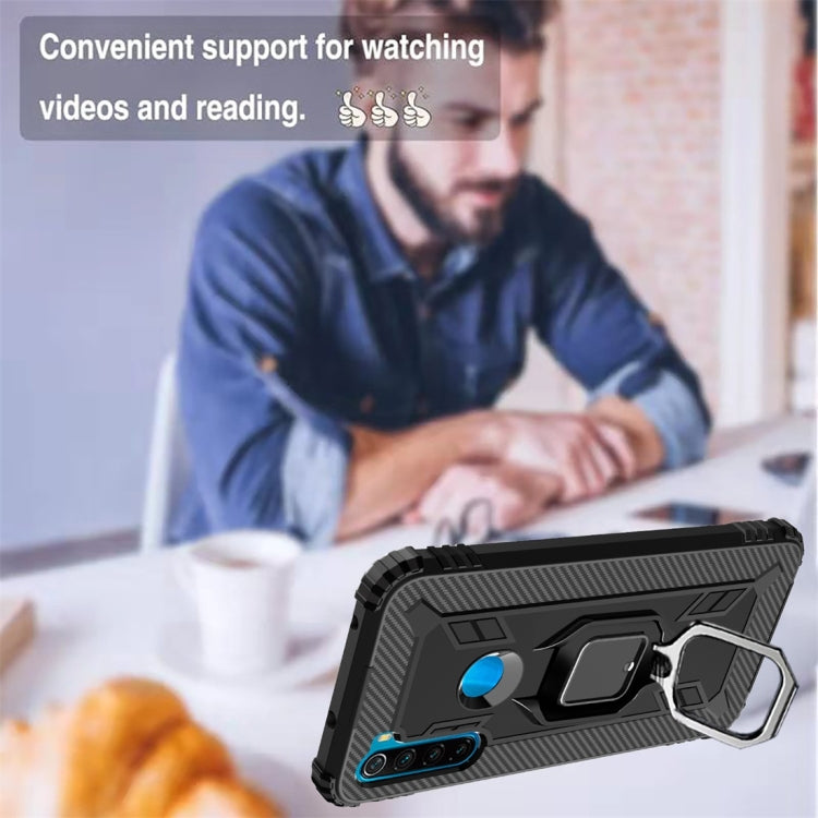 For Xiaomi Redmi Note 8 Carbon Fiber Protective Case with 360 Degree Rotating Ring Holder
