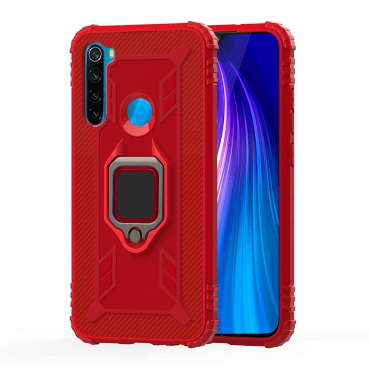 For Xiaomi Redmi Note 8 Carbon Fiber Protective Case with 360 Degree Rotating Ring Holder